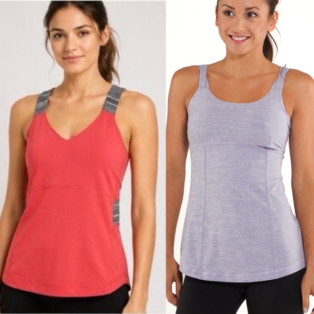 Lululemon Tank Top Bundle Size 12 Purple Space Dye & Coral Orange Strappy Yoga
